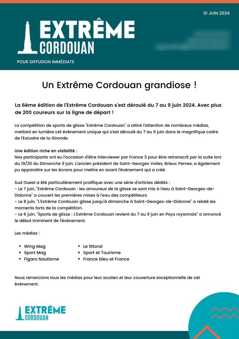 Communiqué de presse : bilan médias de l'Extrême Cordouan