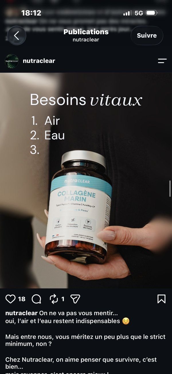 Publication Instagram Nutraclear : Collagène marin