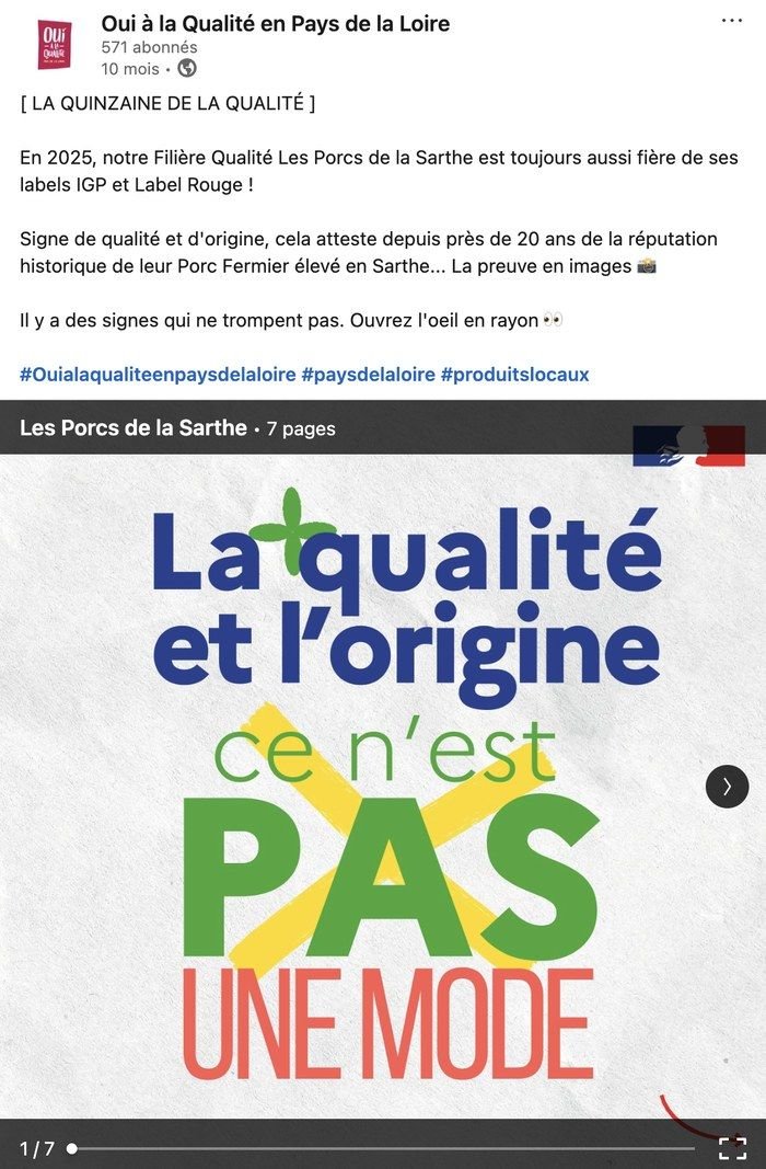 Post LinkedIn de Oui à la Qualité en Pays de la Loire